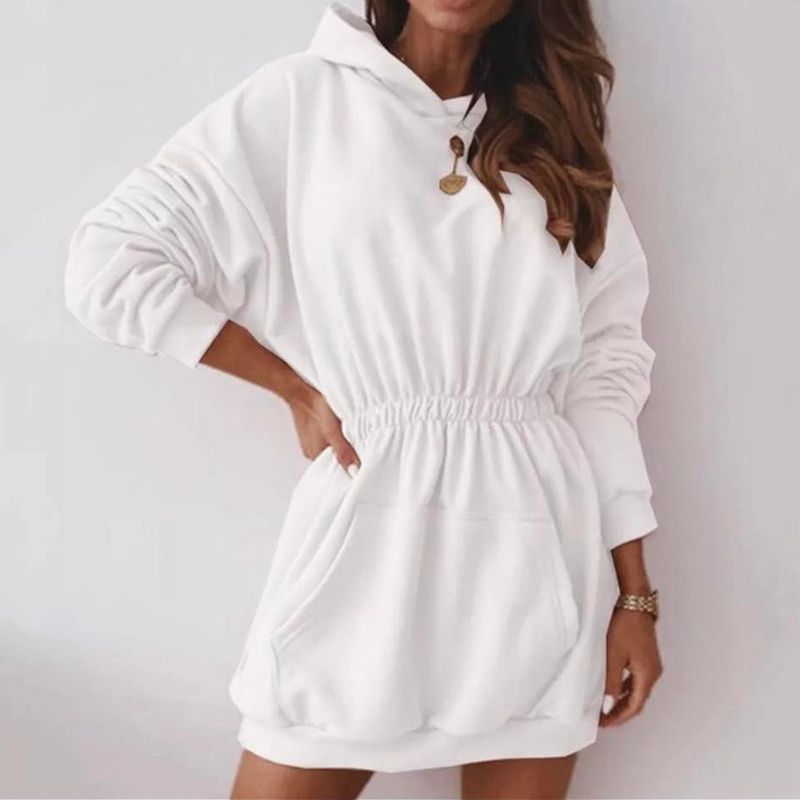 Бял дамски суичър туника с качулка C0068