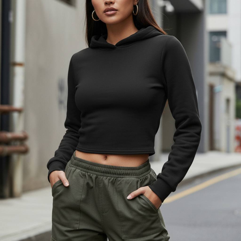 Черен дамски суичър с преплетен гръб C0516