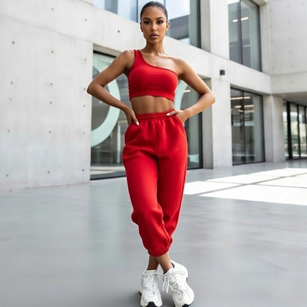 Set sport roșu pentru femei, format din două piese C0584