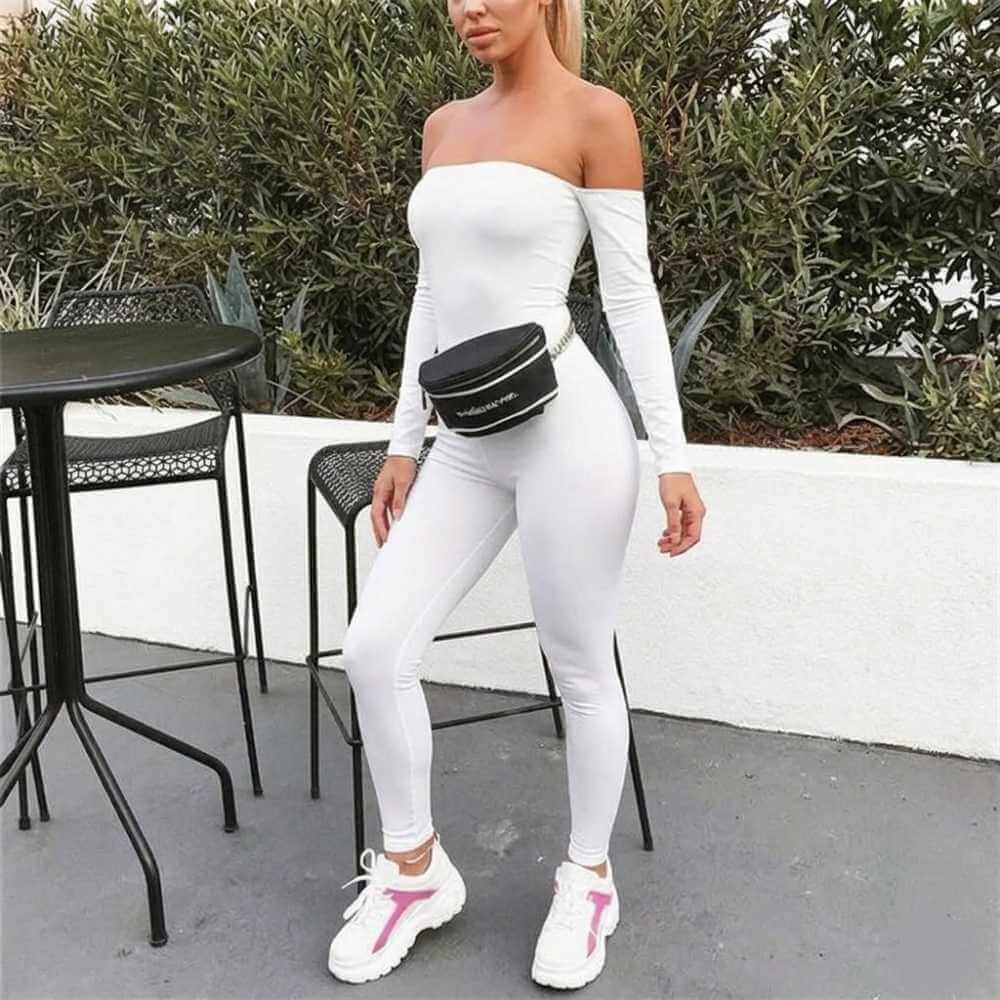 Дамски бял гащеризон с дълъг ръкав C0633