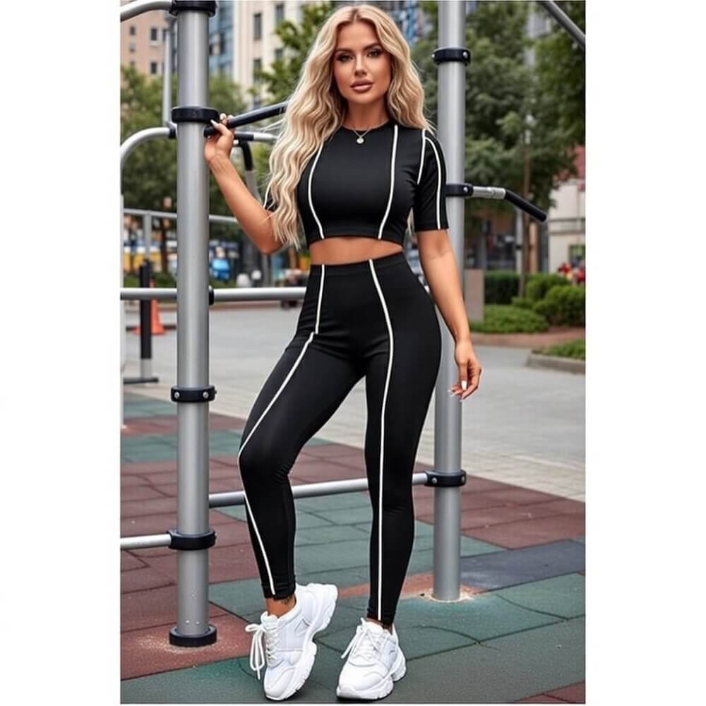 Черен спортен комплект с къс топ C0256