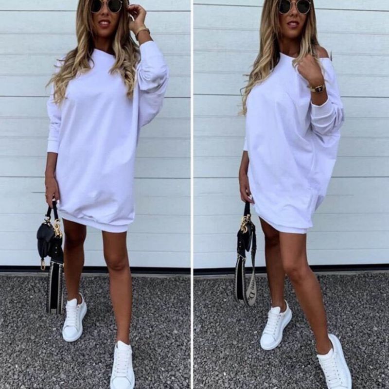 Бяла ежедневна туника с паднало рамо С0490