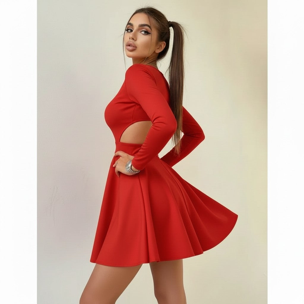 Червена рокля с разкроена пола C0374