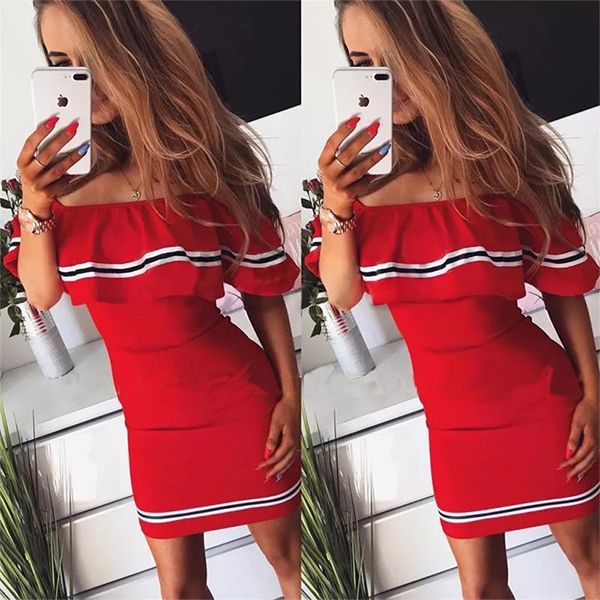 Червена рокля с рае и открити рамене C0334