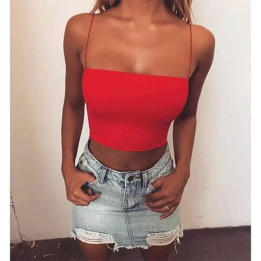 Къс червен потник с тънки презрамки C0562