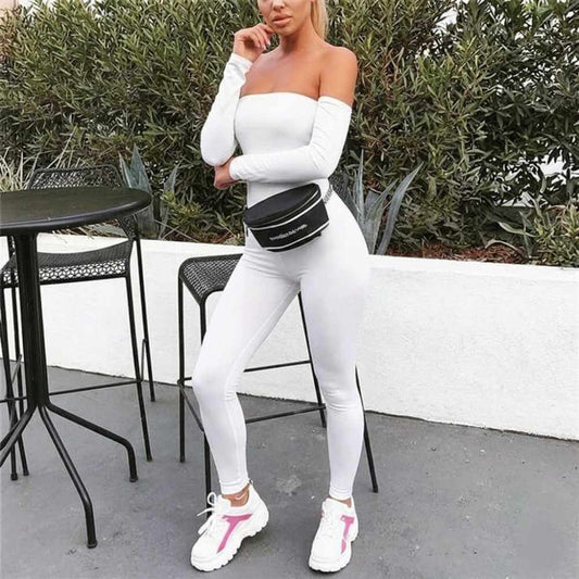 Дамски бял гащеризон с дълъг ръкав C0633