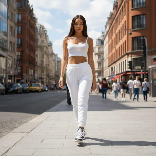 Бял спортен комплект с бюстие и дълъг панталон C0263