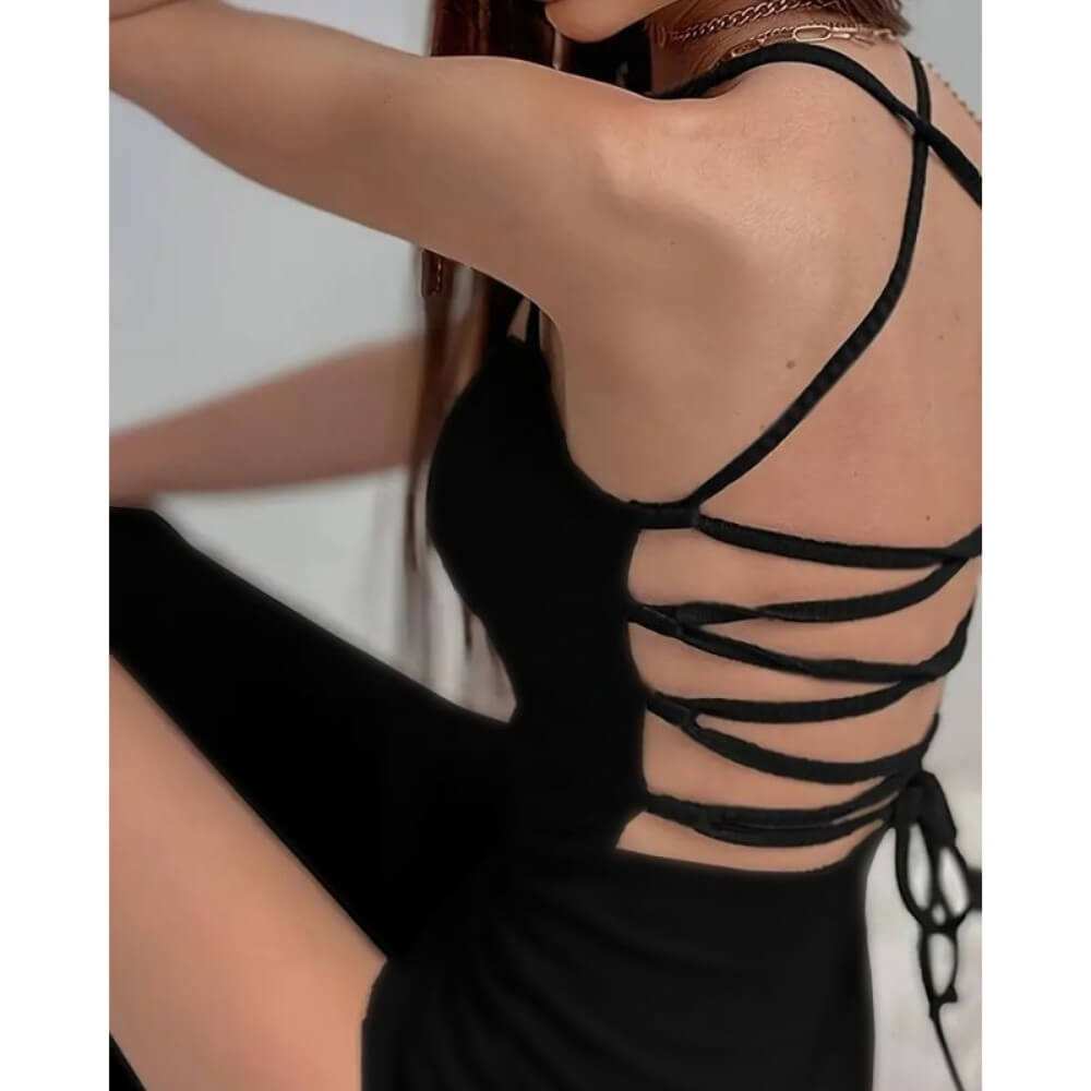 Rochie lungă neagră cu crăpătură C0598