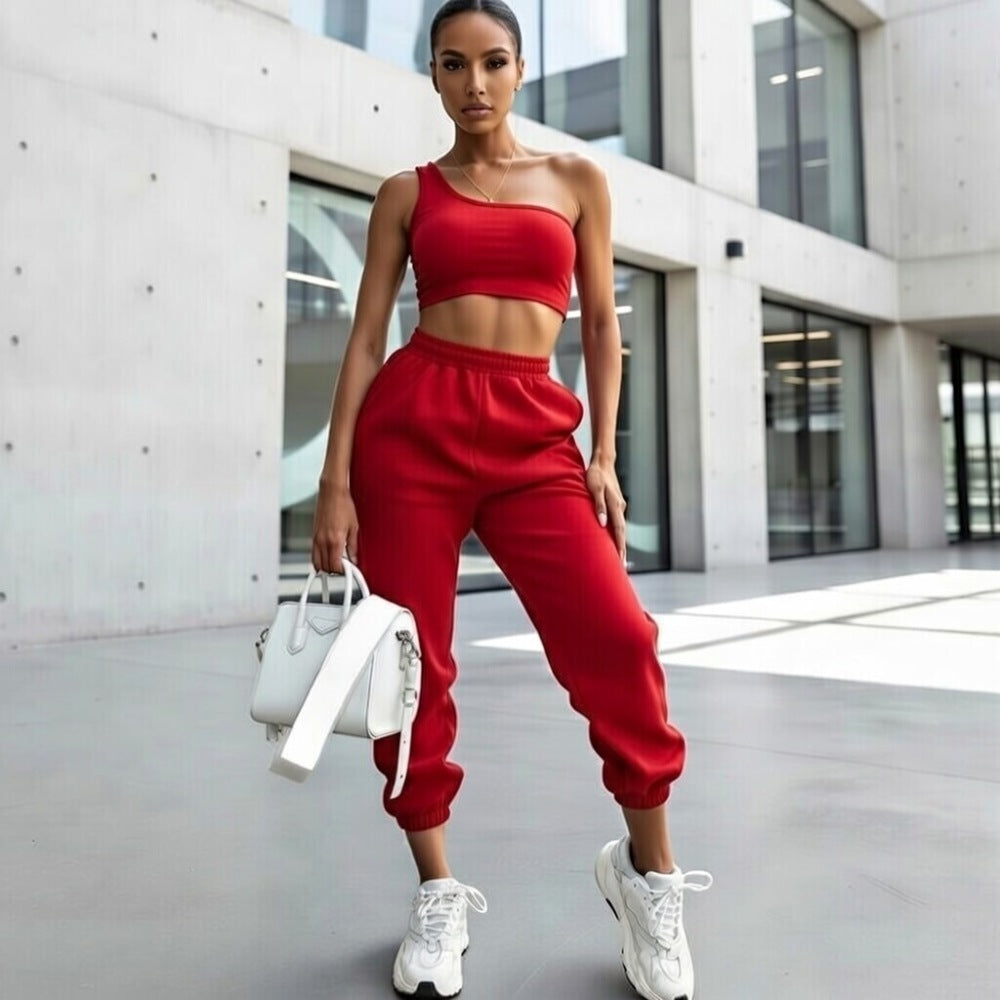 Set sport roșu pentru femei, format din două piese C0584