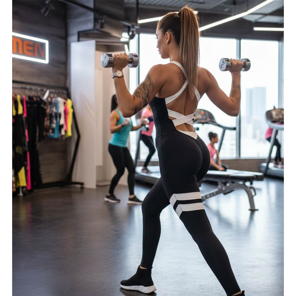 Фитнес гащеризон с отворен гръб и ленти C0228