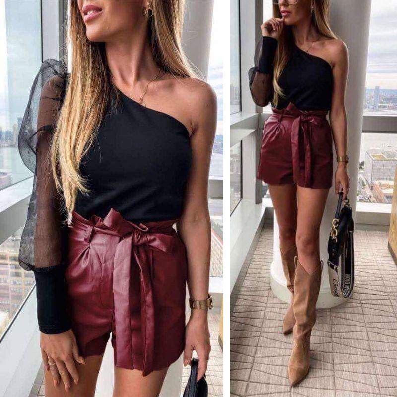 Черен топ с тюлен ръкав С0493