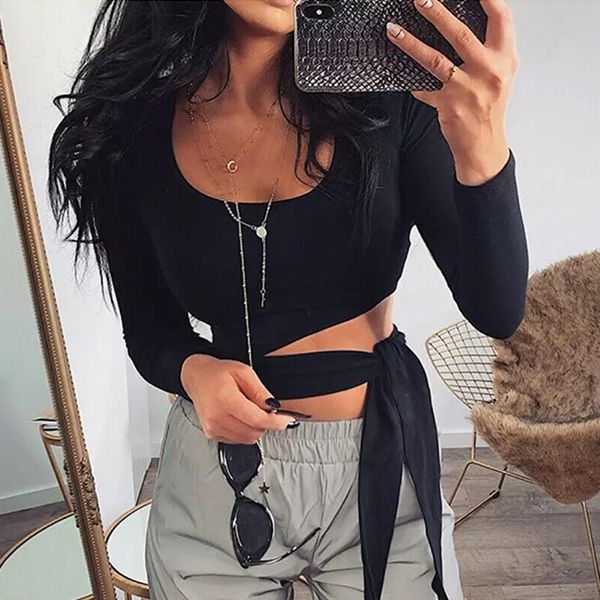 Черна асиметрична блуза и връзка в талията C0505