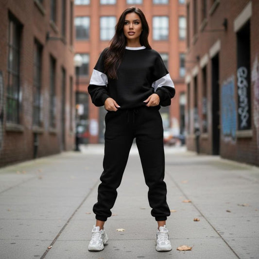 Черен спортен комплект с бели акценти C0361