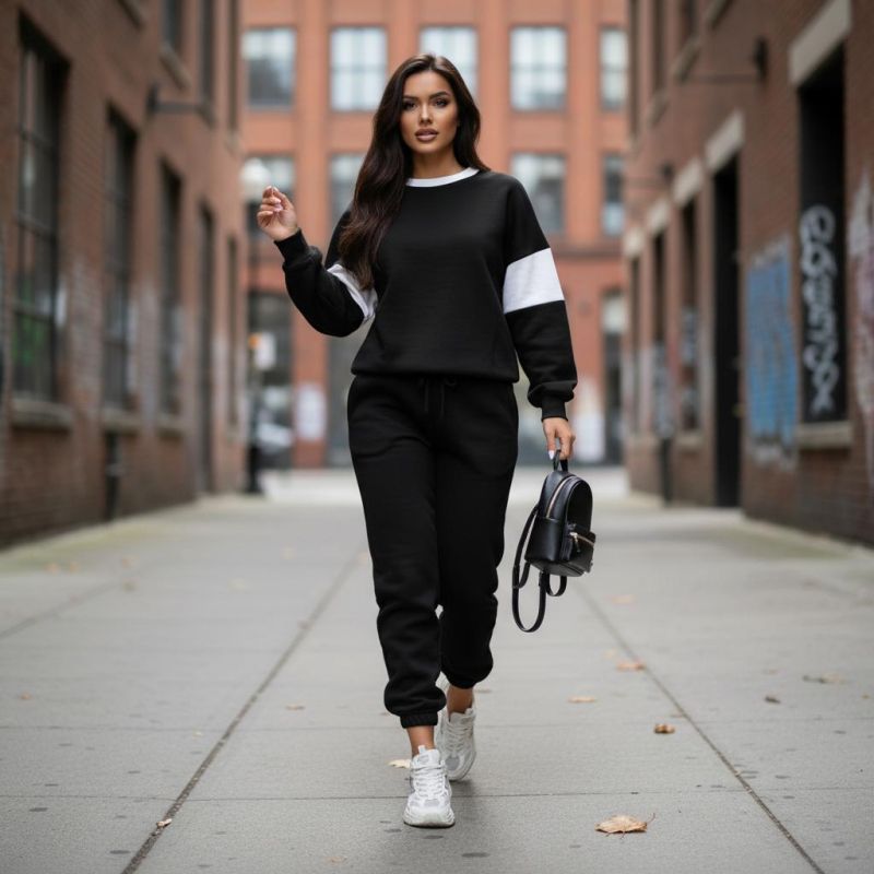 Черен спортен комплект с бели акценти C0361